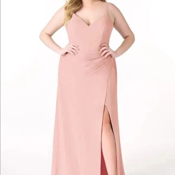 Azazie Dresses & Skirts - AZAZIE LEO Rosette Fitted V-Neck Pleated Chiffon Dress